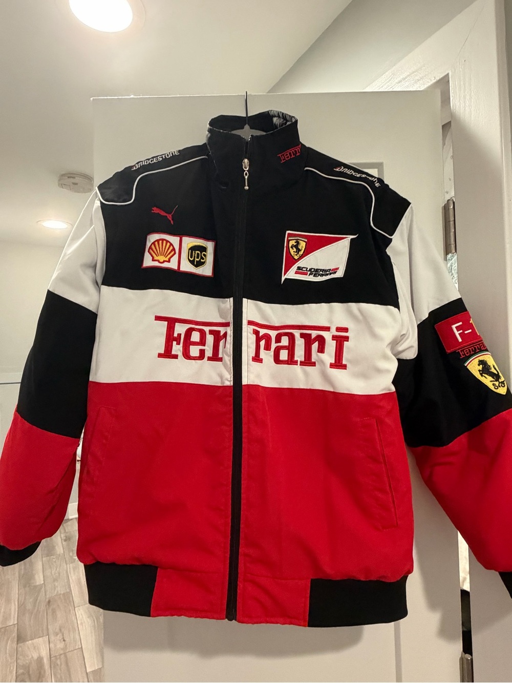 Ferrari Red Black White Logo Patch Racing Bomber Jacket